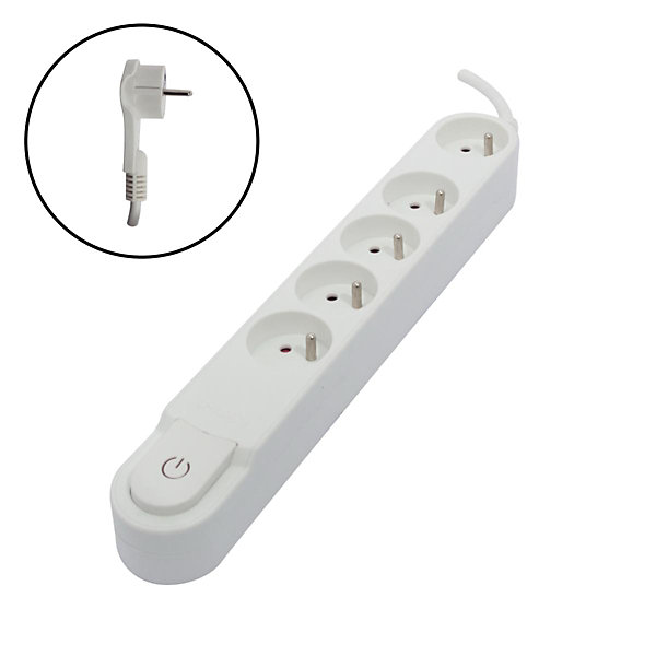 Multiprise 5 x16A - 1,5 m   interrupteur - Blanc - Chacon