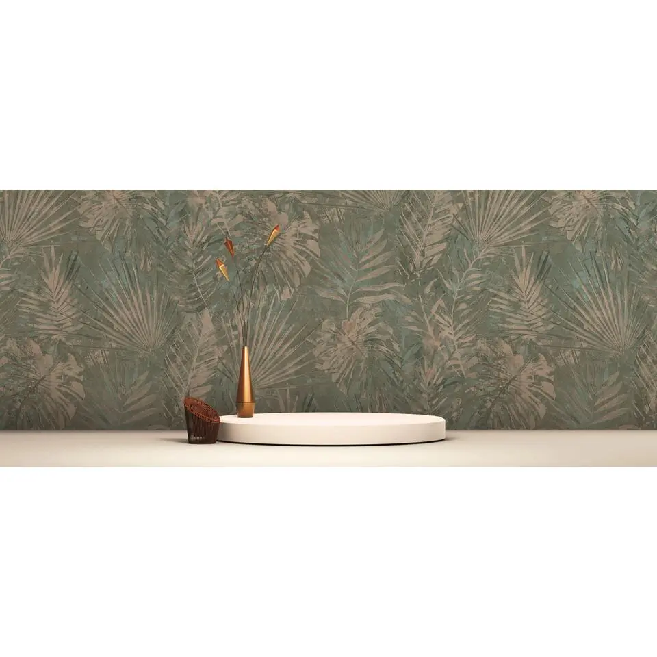 A.S. Cr&eacute;ation behang tropische bladeren groen, blauw, beige en petrolblauw