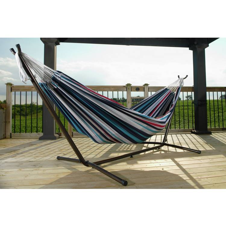 Vivere Denim Double Hammock with Metal Stand
