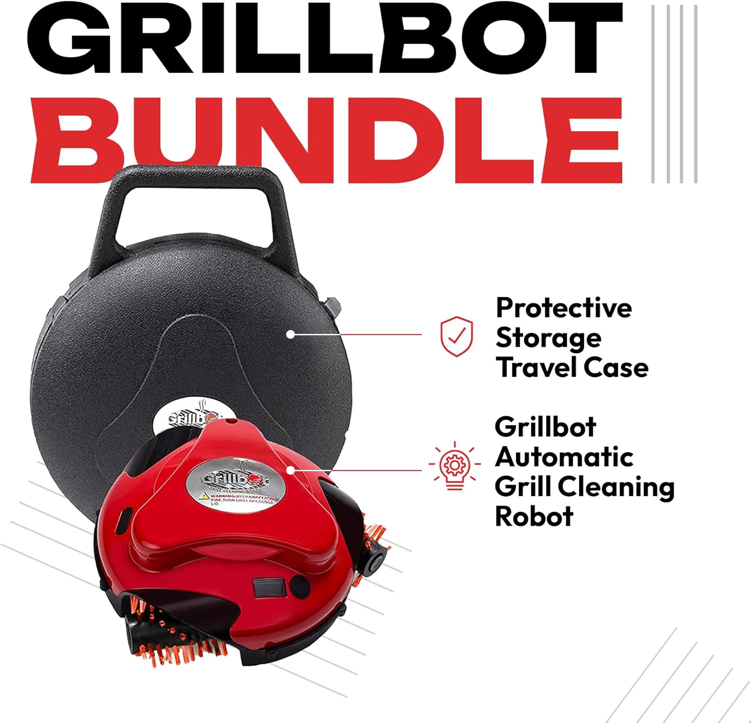 Grillbot Automatic Grill Cleaning Robot with Nylon Brushes  BBQ Grill Cleaner  Grill Brush  Grill Scraper  BBQ Accessories (Red Grillbot + Carry Case)