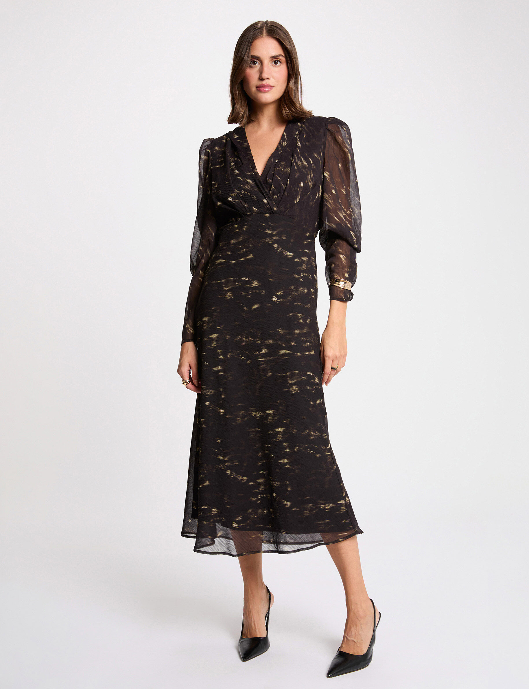 Long Dress With Puffed Sleeves Multicolor Women