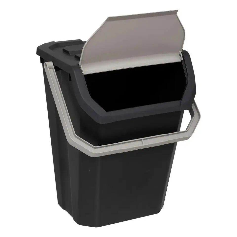 5Five Afvalbak/vuilnis klepdeksel - kunststof - zwart - 37L