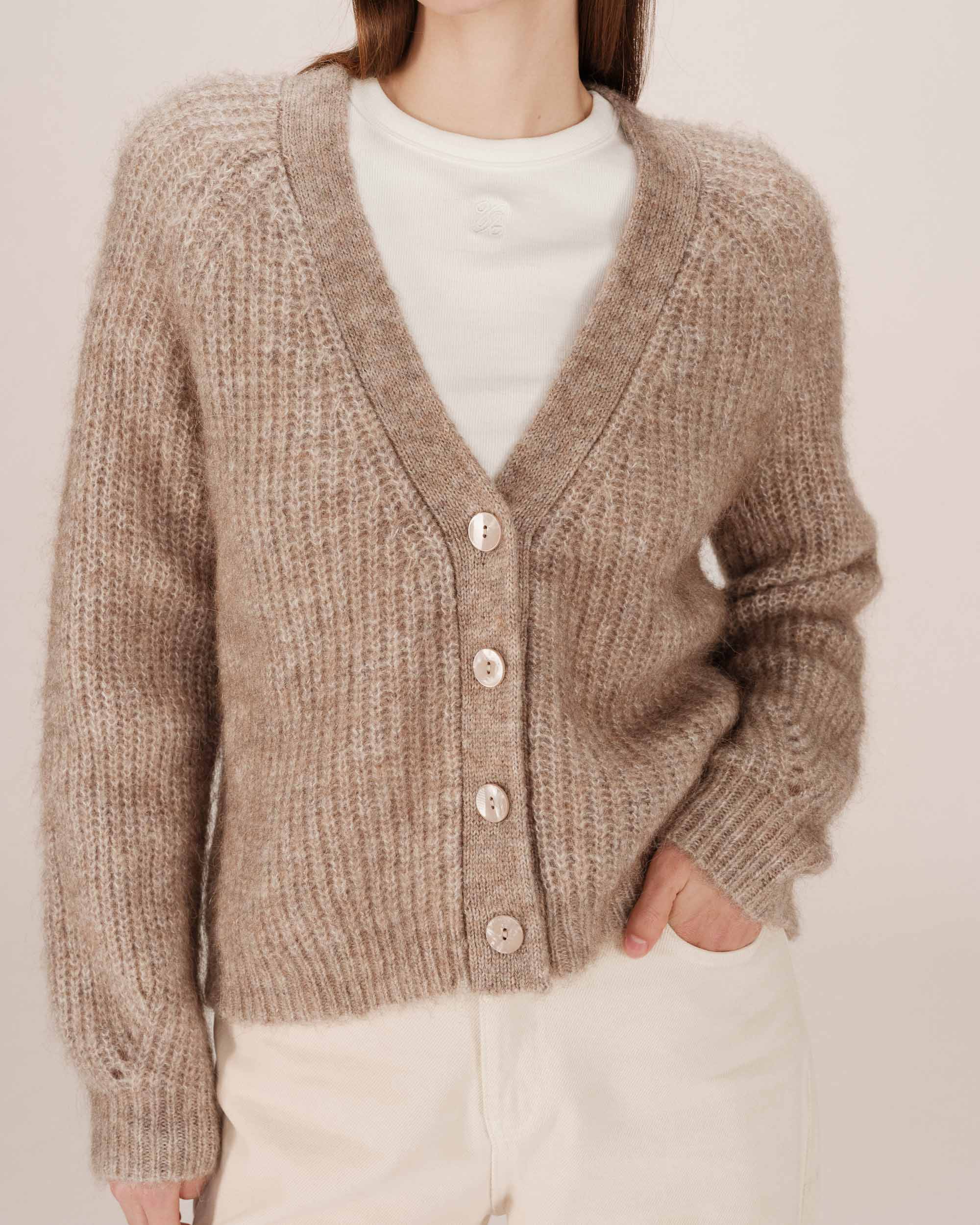 Cardigan laine et alpaga greige Saluda