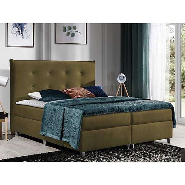 Lit continental Baltimore 151, Double, Vert, Tissu, Disponible