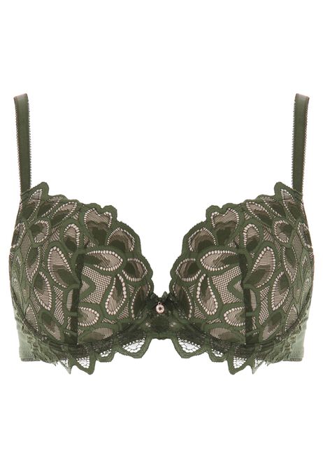 Womens Green Roxie Lace Add 2 Cups Push Up Bra