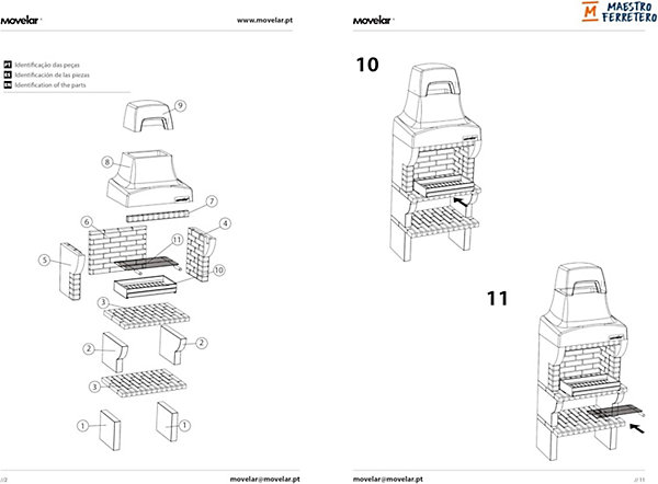 MOVELAR - Barbecue en Béton pour Bois/Charbon PALERMO BARBECUE (Gris/Terre Cuite - 86,5x58x220 cm) M00857 - Extérieur