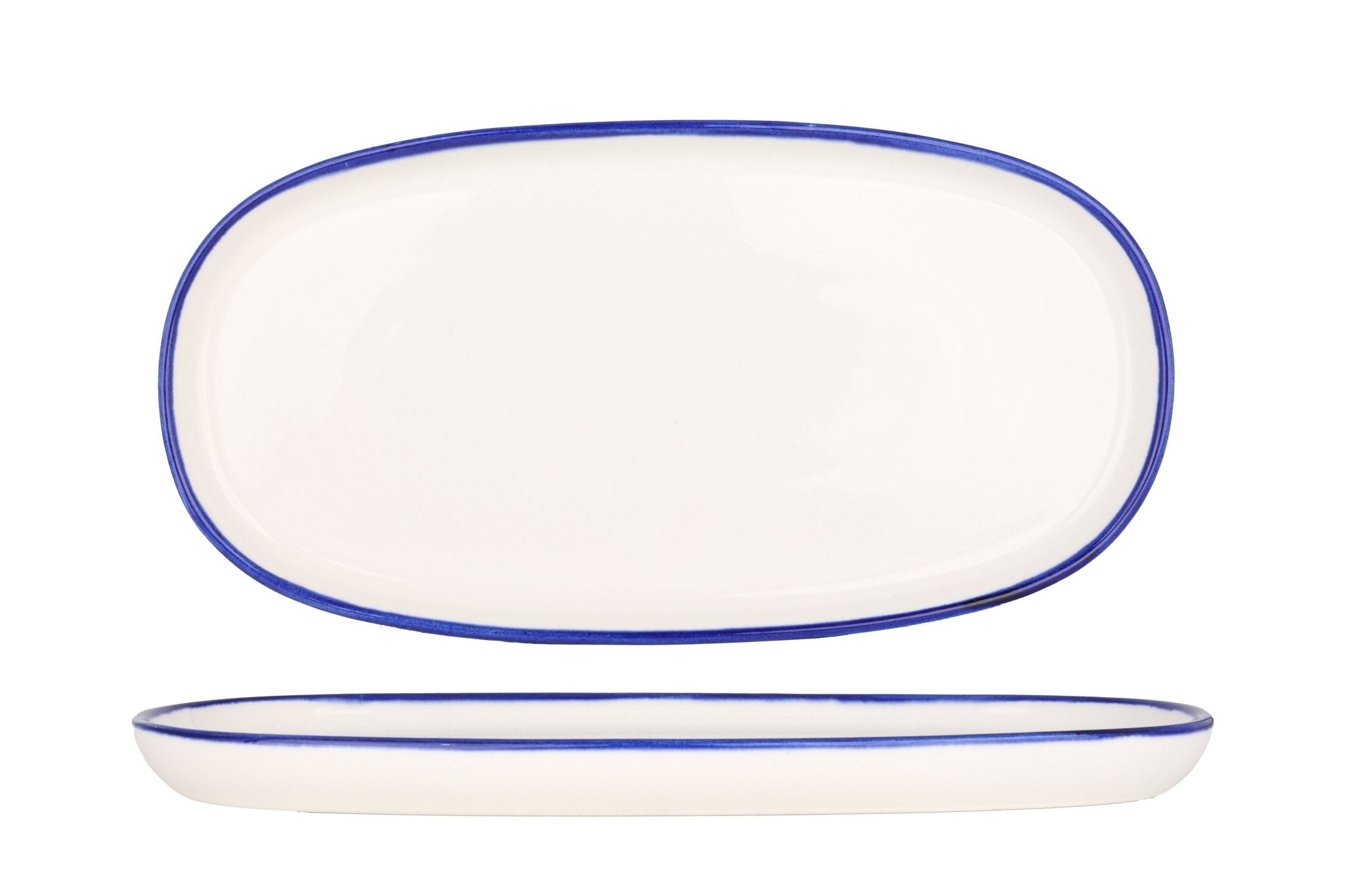 Rinart Serveerschaal - Blue Edge - Porselein - 30x15 cm - set van 2