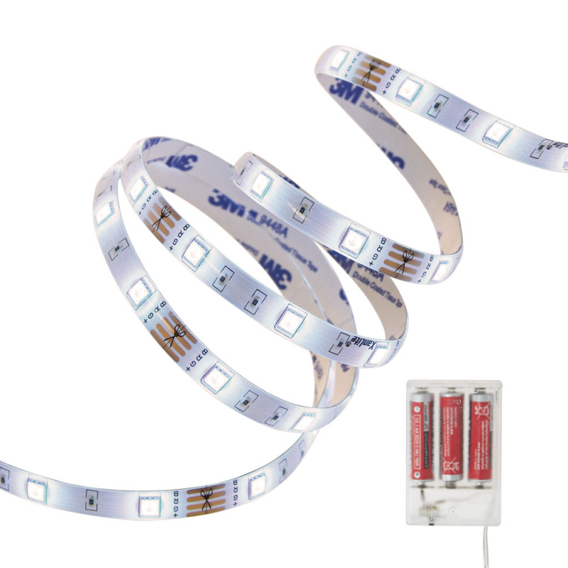 Ruban LED blanc neutre sur piles IP20 1 m XANLITE