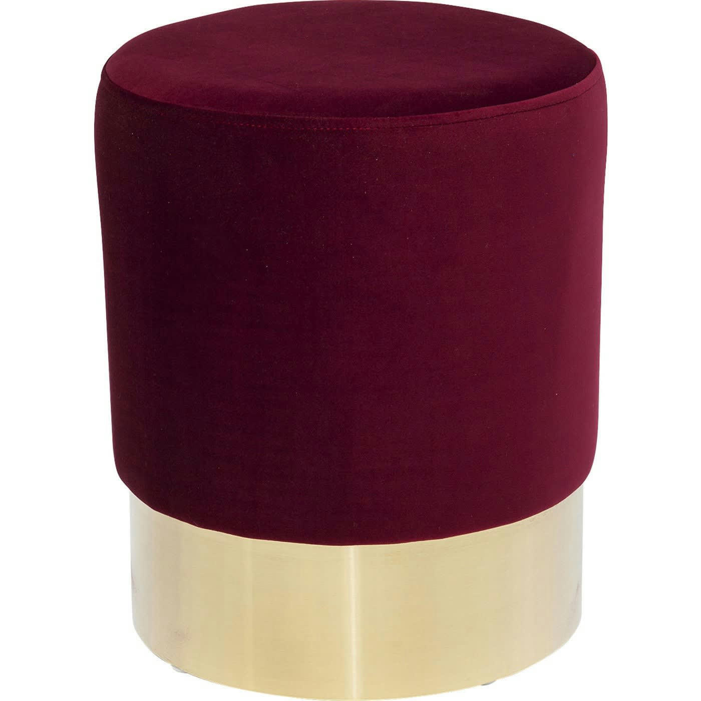 CHERRY - Tabouret en velours bordeaux et acier doré