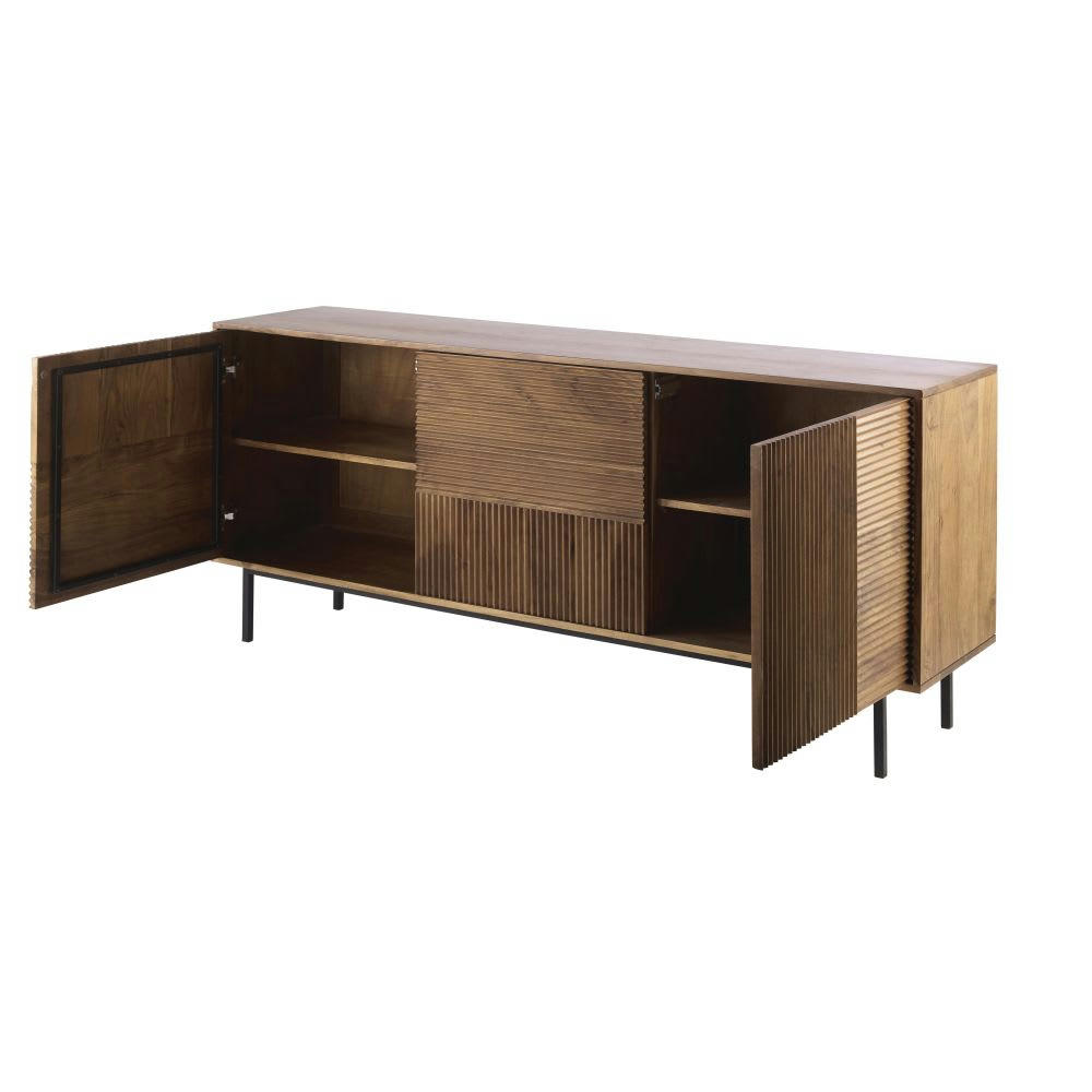 Strille - Buffet enfilade 3 portes striées marron noisette