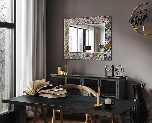 Miroir Rectangulaire Tulup 80x60 cm Motifs De Carreaux Colorés Miroir élégant Pour Dressing Pose Horizontale Ou Verticale