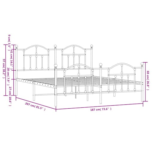 NNEVL Metal Bed Frame with Headboard and Footboard Black 183x203 cm King