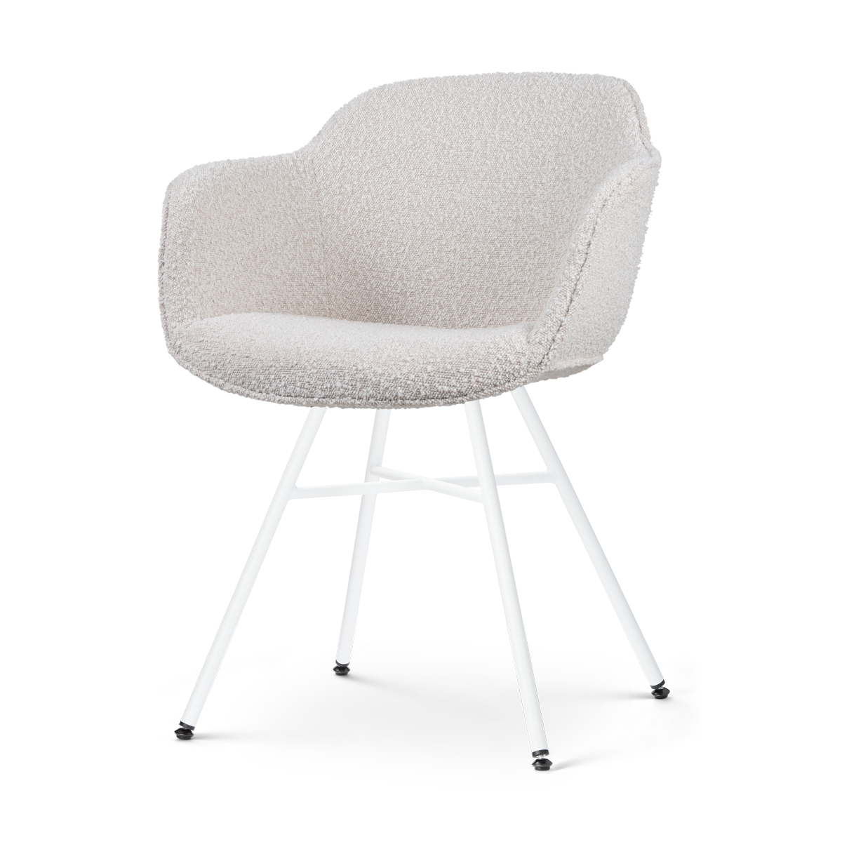 Nolon Noa-Mare Eetkamerstoel Bouclé Beige - Armleuning - Witte Poten