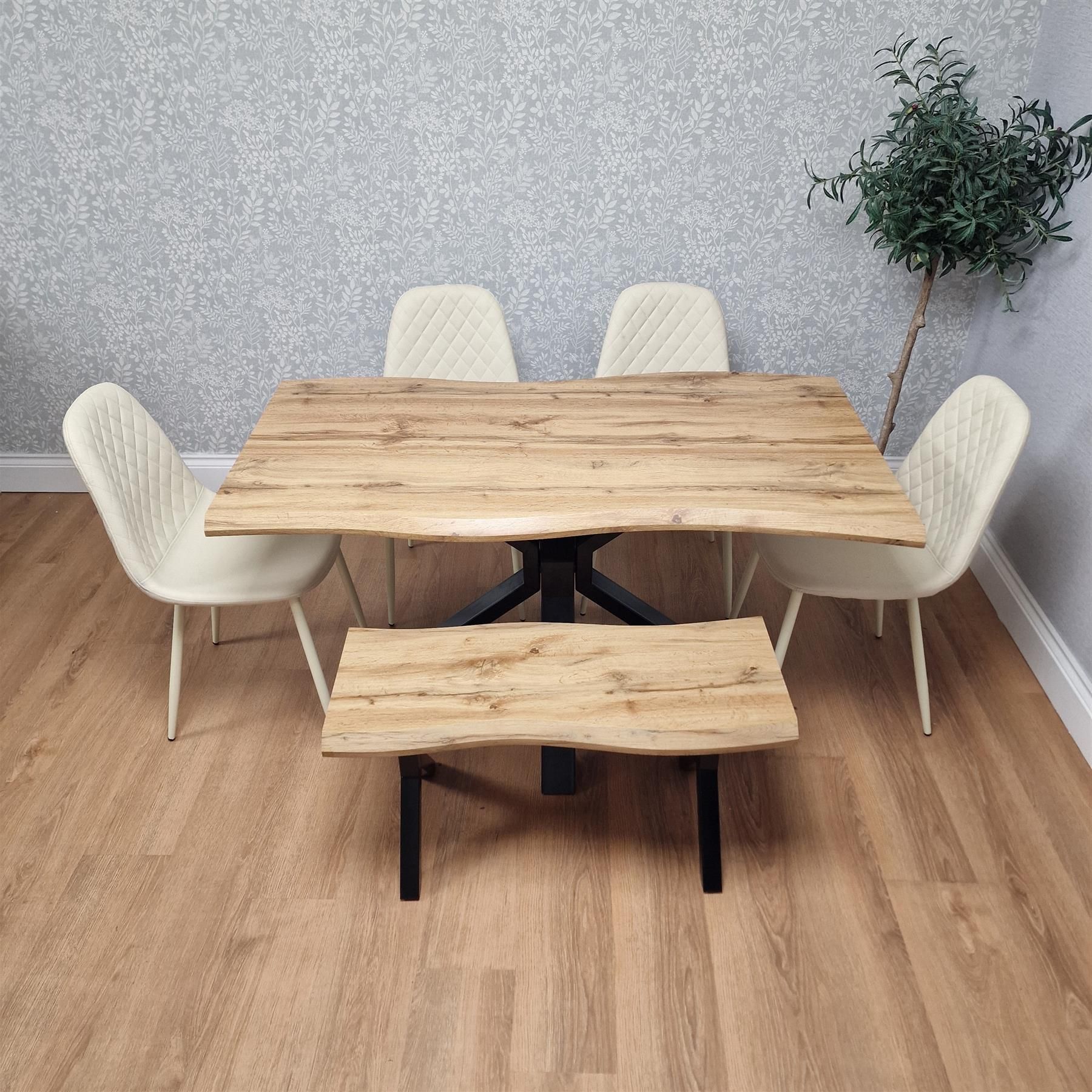 KOSY KOALA Modern Dining Table with 4 Gem Faux Leather Chairs and 1 Bench