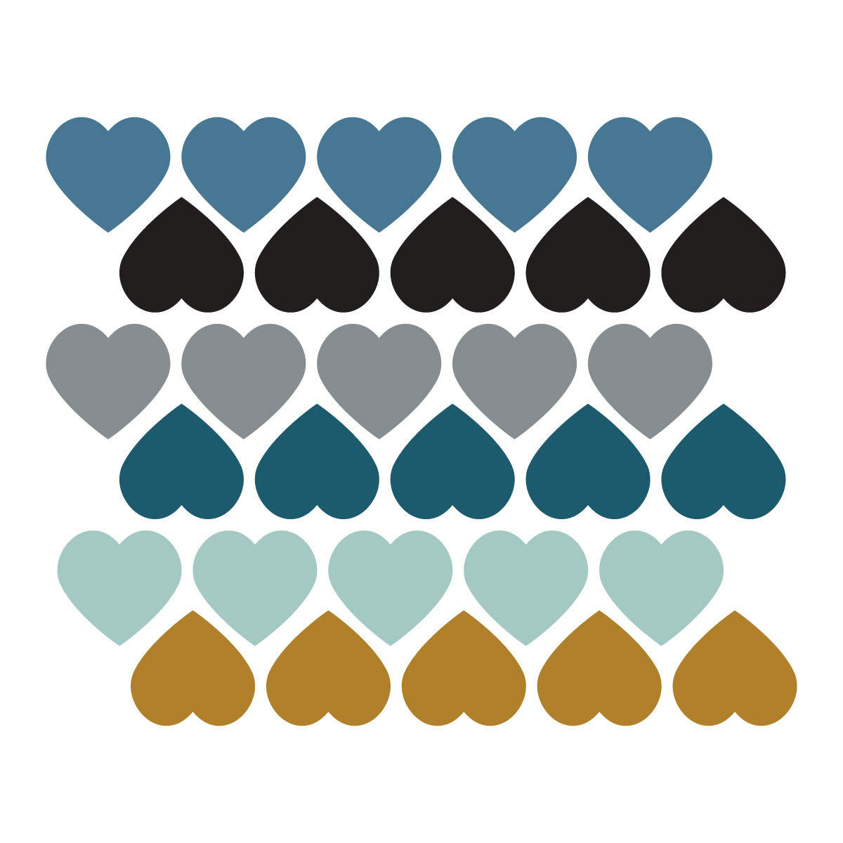 HEARTS1 - Stickers muraux en vinyle coeurs bleu et moutarde