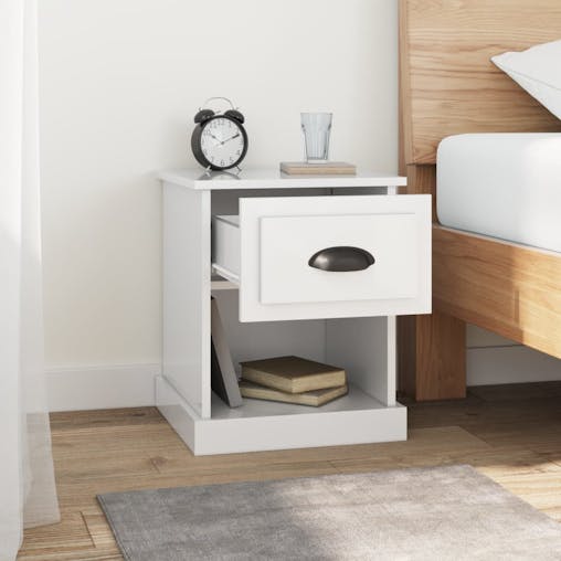 NNEVL Bedside Cabinets 2 pcs High Gloss White 39x39x47.5 cm Engineered Wood