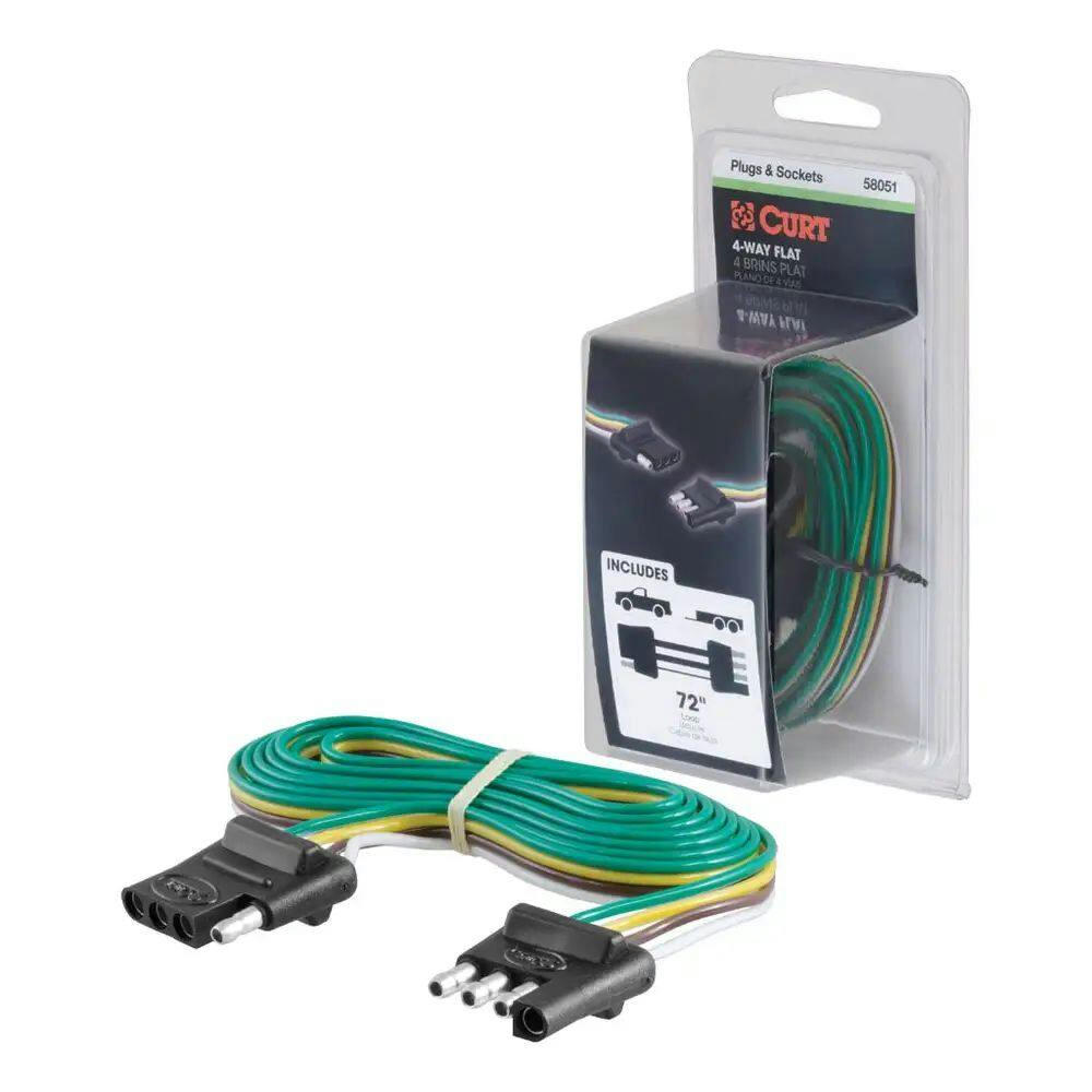 CURT 58051 4-Way Flat Connector Plug & Socket with 72-in Wires, Packaged