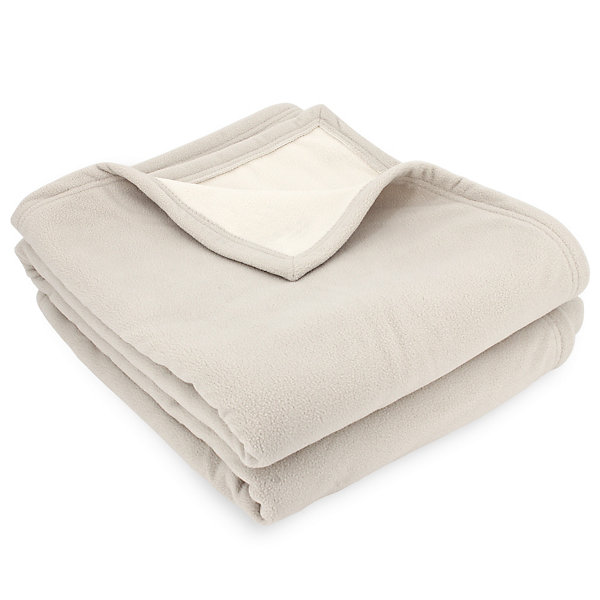 Couverture polaire luxe 180x220 cm 100% polyester 430g/m2 NARVIK Galet/Naturel