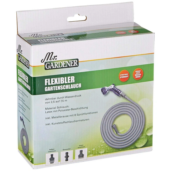 Gartenschlauch, flexibel, Länge: 2,5 - 7,5 m