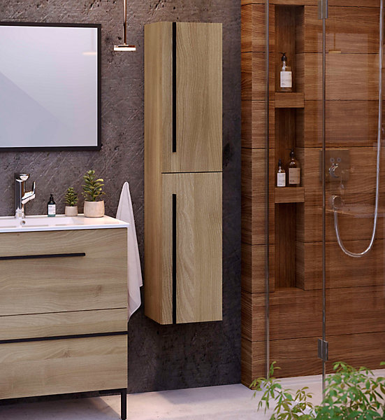 Colonne de salle de bain ANGI 2 portes 140x30x27 cm chêne T-BATH