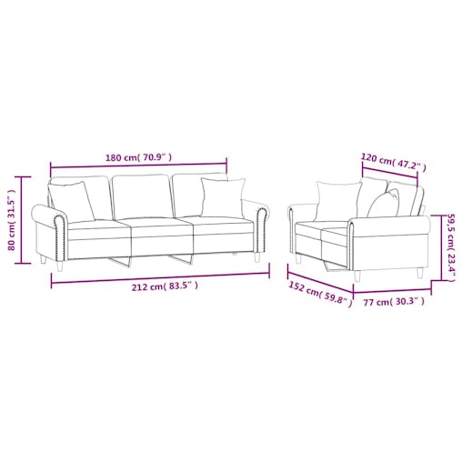 NNEVL 2 Piece Sofa Set with Pillows Black Velvet