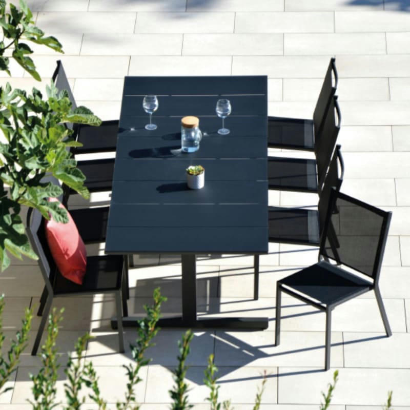 EGINE - Chaise de jardin empilable aluminium et textilène gris anthracite