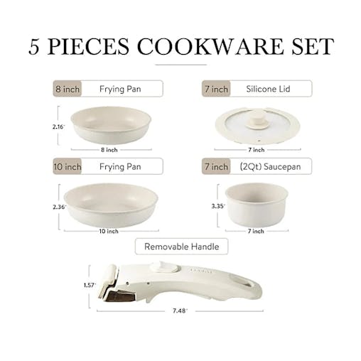 NNEOBA 5-Piece Non-Stick Cookware Set Aluminum Alloy Pots and Pans with Lids White