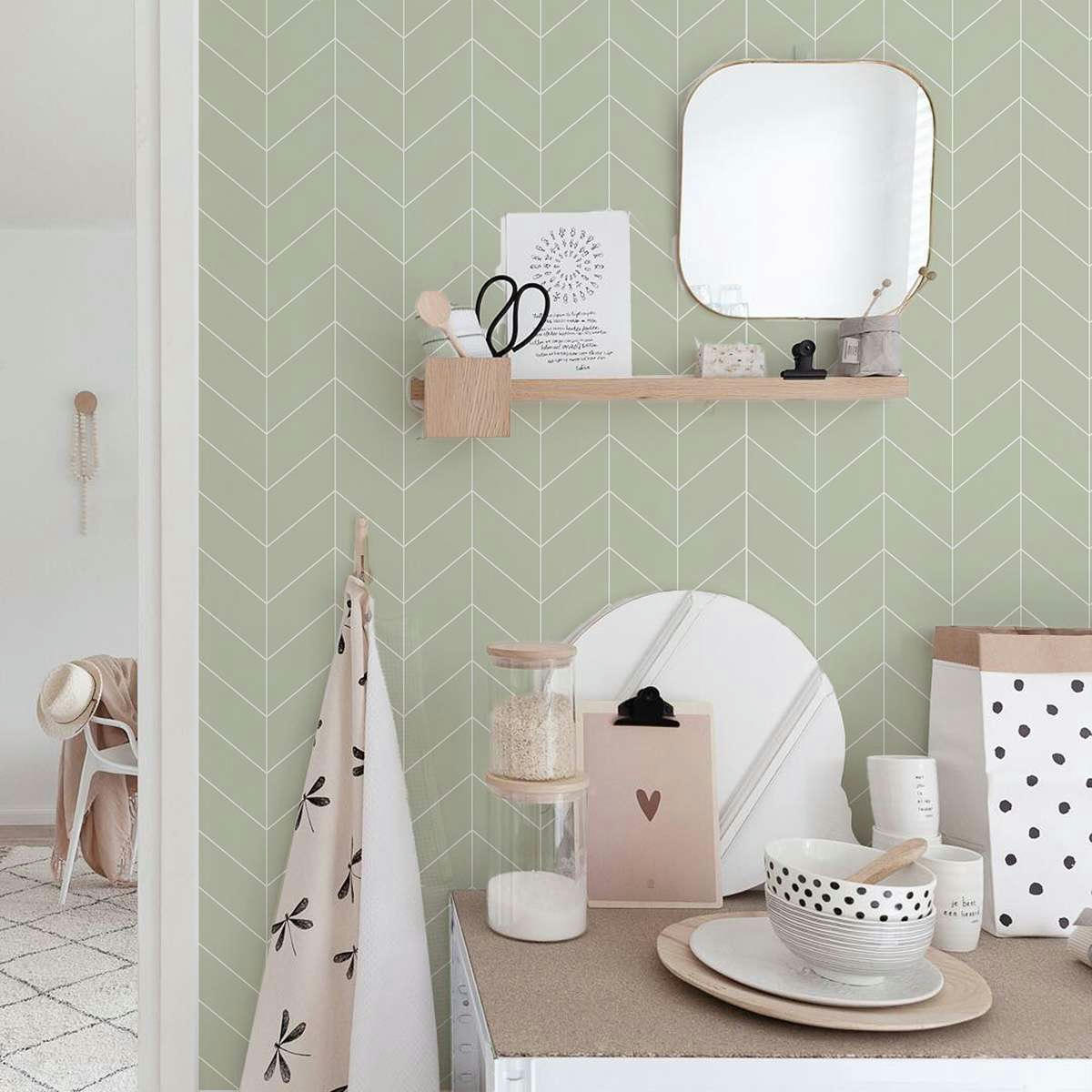 ARROWS - Papier peint vinyle adhésif flèches vert 50x300 cm