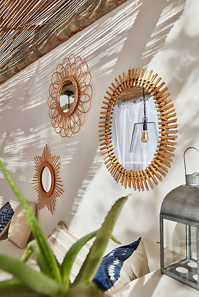 Miroir en rotin ovale l.48 x h.58 cm