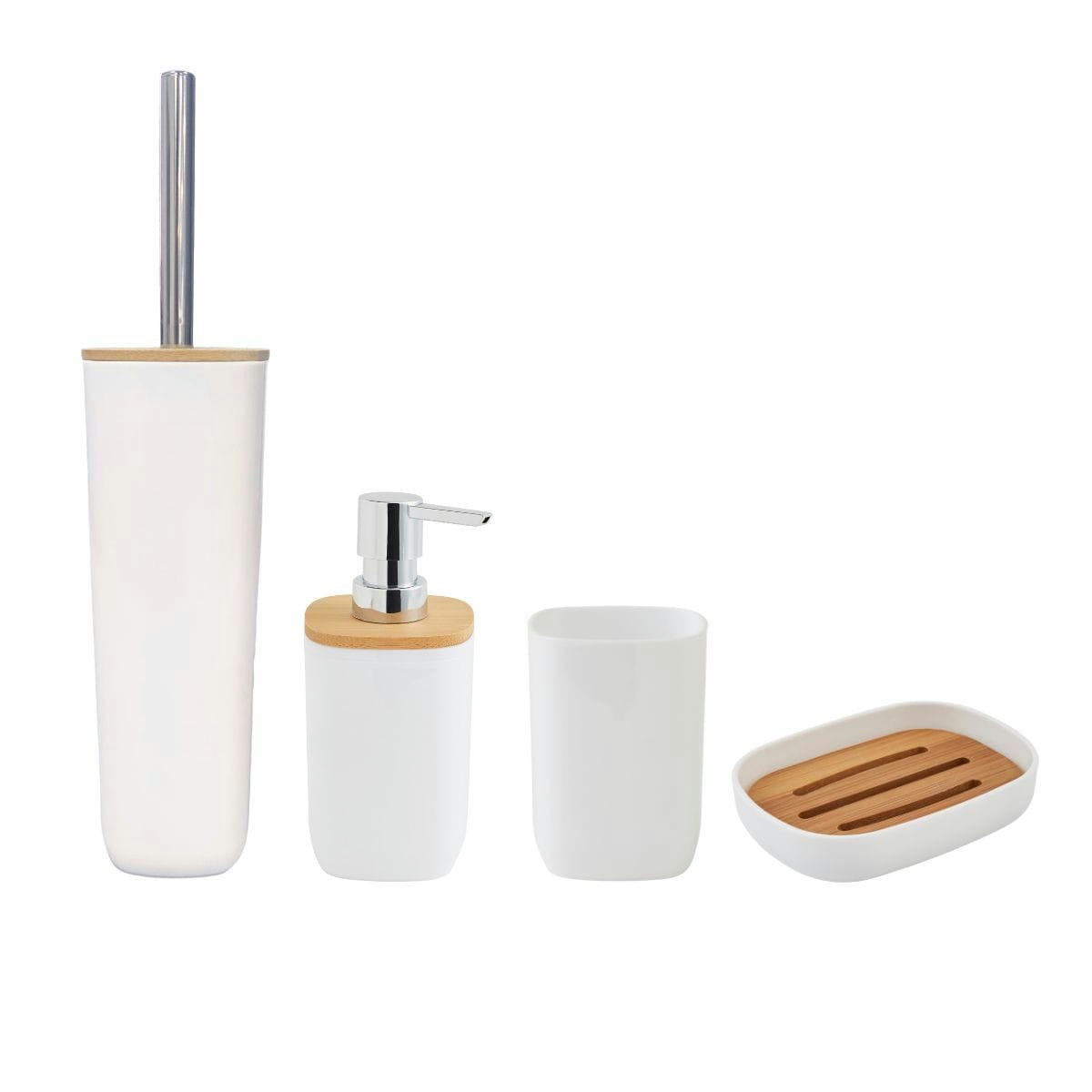 SEQUOIA - Set de salle de bain 4 pièces en plastique et bambou blanc