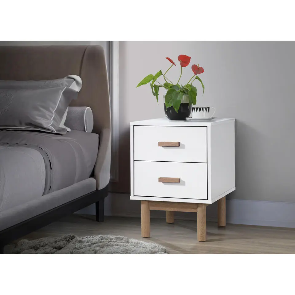 Melanie - Nachtkastje met 2 laden in wit eiken spaanplaat