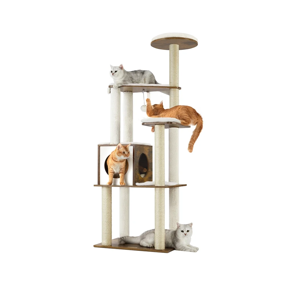 Arbre à chat 165 cm multi-niveaux marron rustique
