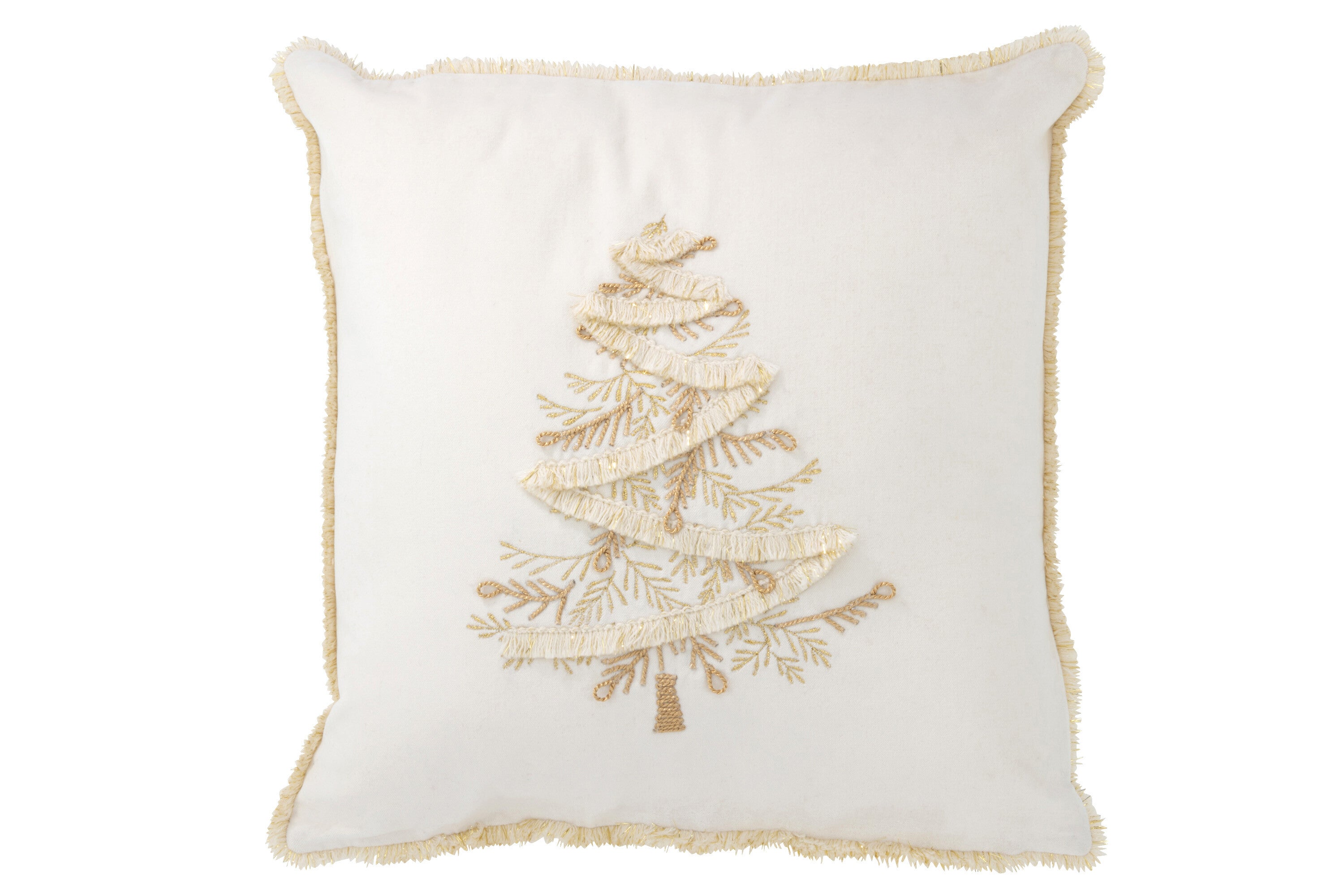 J-Line kussen Boom - textiel - wit/goud