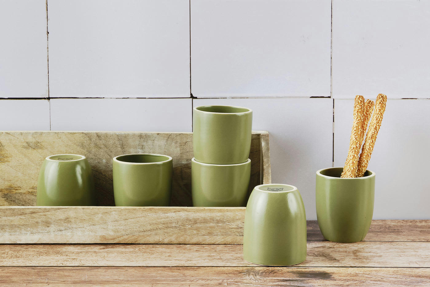 ORIGIN - Lot de 6 mugs en grès vert 20cl