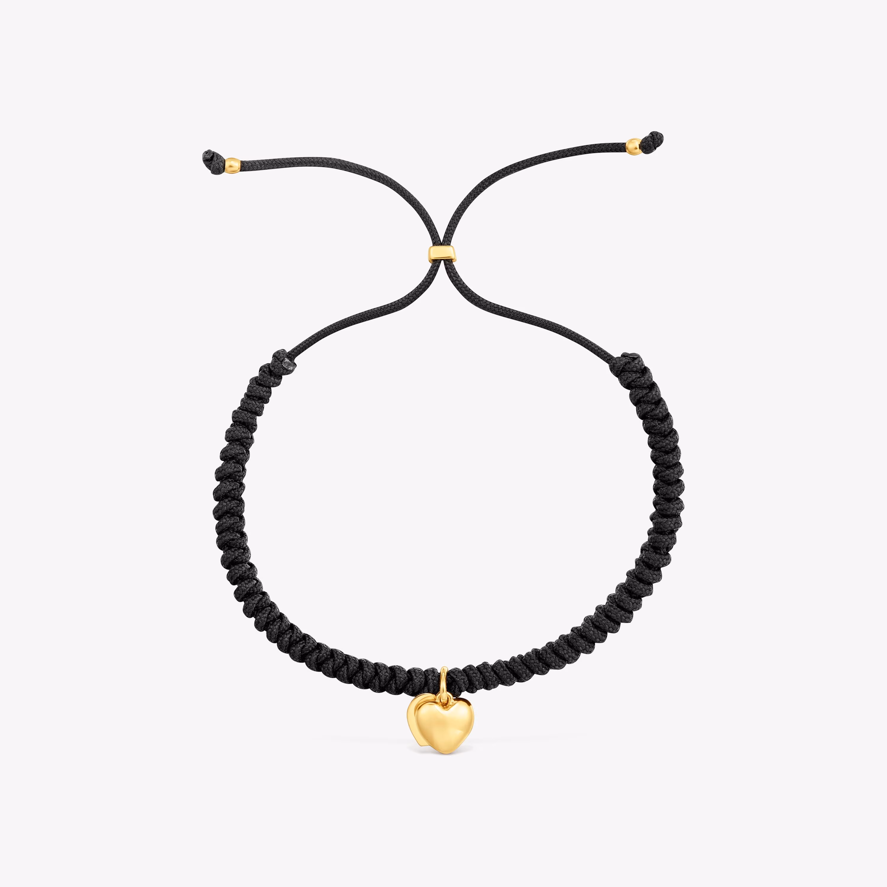 Pulsera de oro 14 kt doble corazón y nylon negro TOUS Flechazo