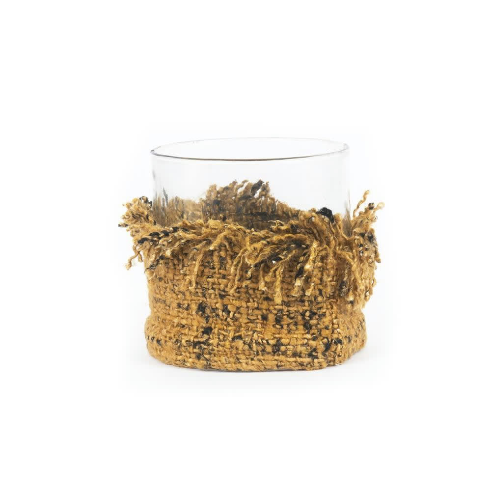 OH MY GEE - Bougeoir en verre et coton jaune noir 15x15