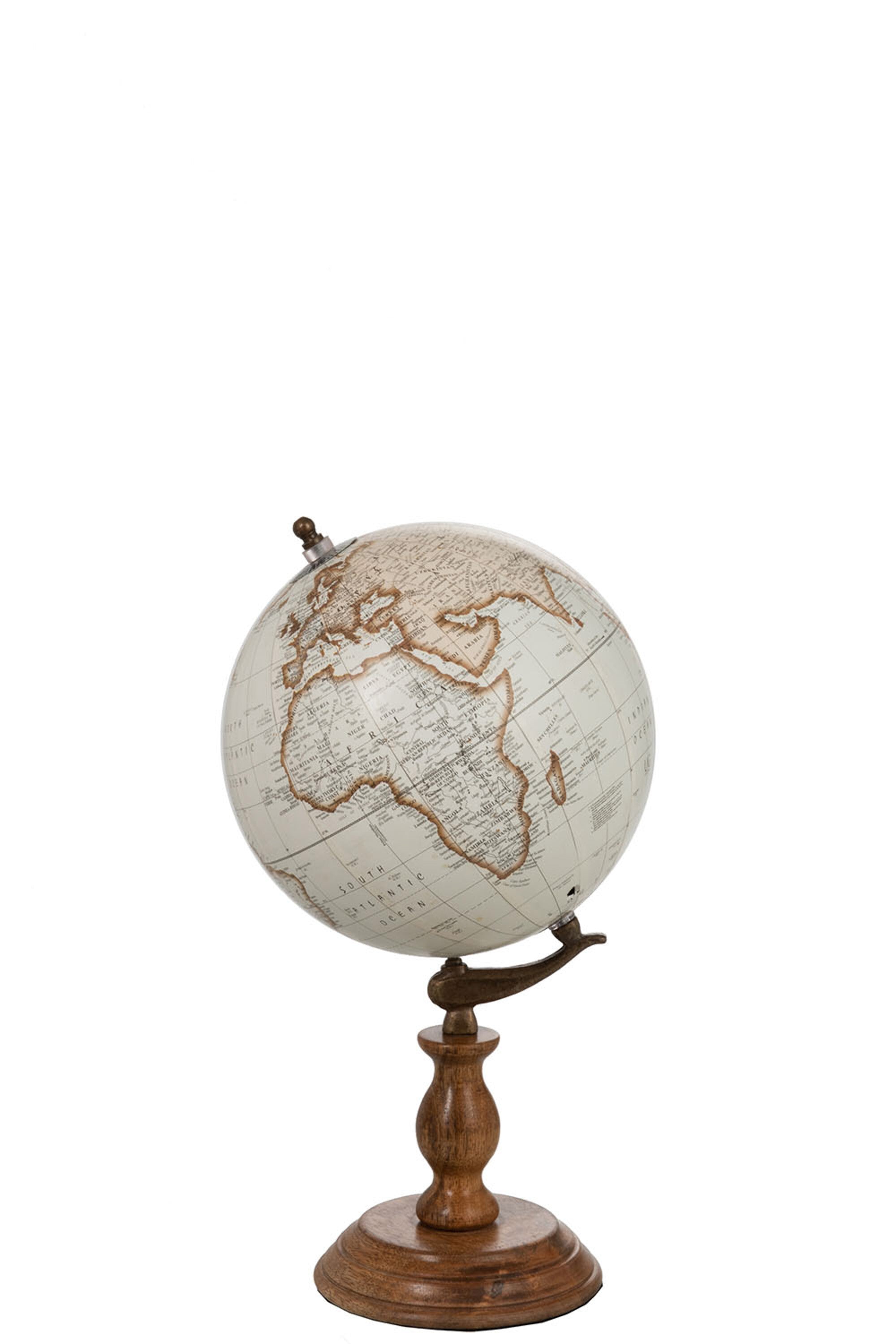 J-Line wereldbol Op Voet - hout - wit/naturel - medium