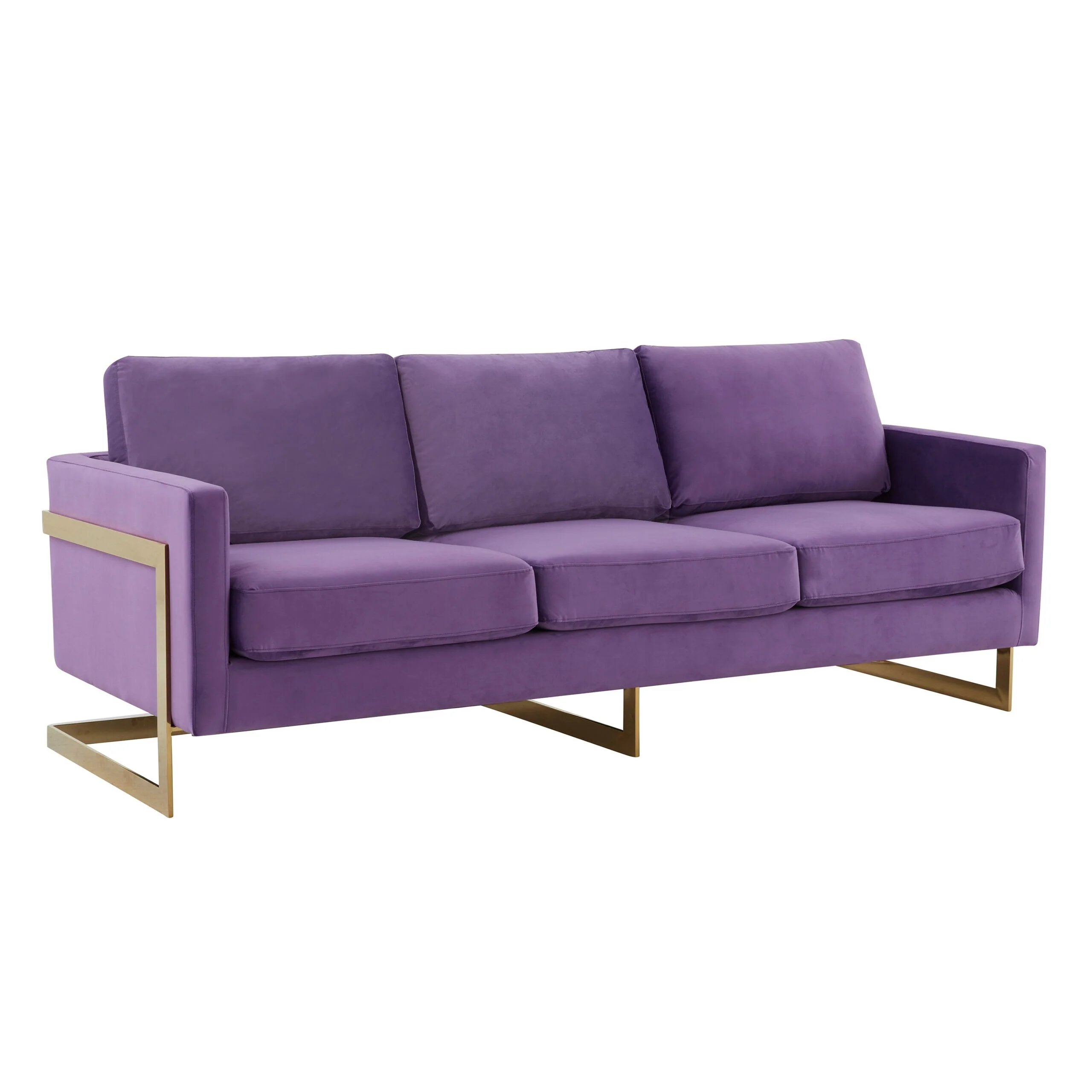LeisureMod Lincoln Modern Upholstered Velvet Sofa with Gold Frame - 83