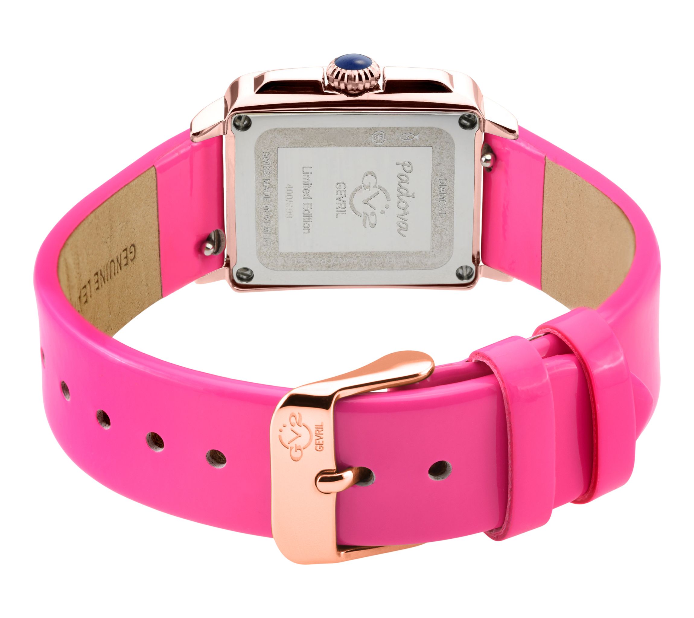 GV2 Padova Gemstone, Swiss Quartz Watch, Purple MOP Dial, Hand made Italian leather, and Sapphire Crystal