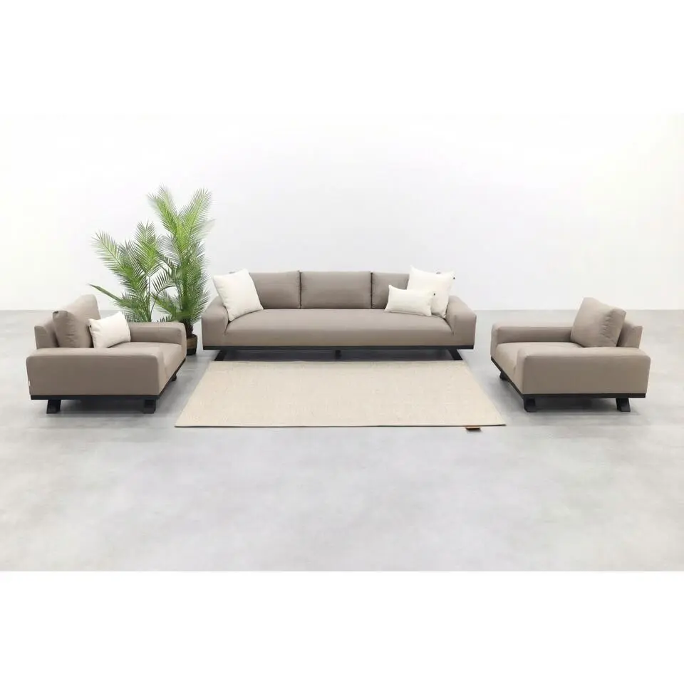 VDG Barcelona Sunbrella stoel-bank loungeset - Taupe - 3-delig