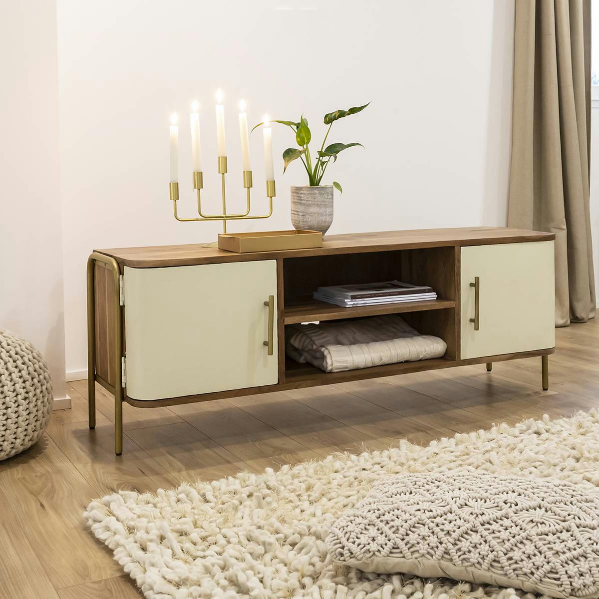 - Meuble TV en bois marron 140 cm