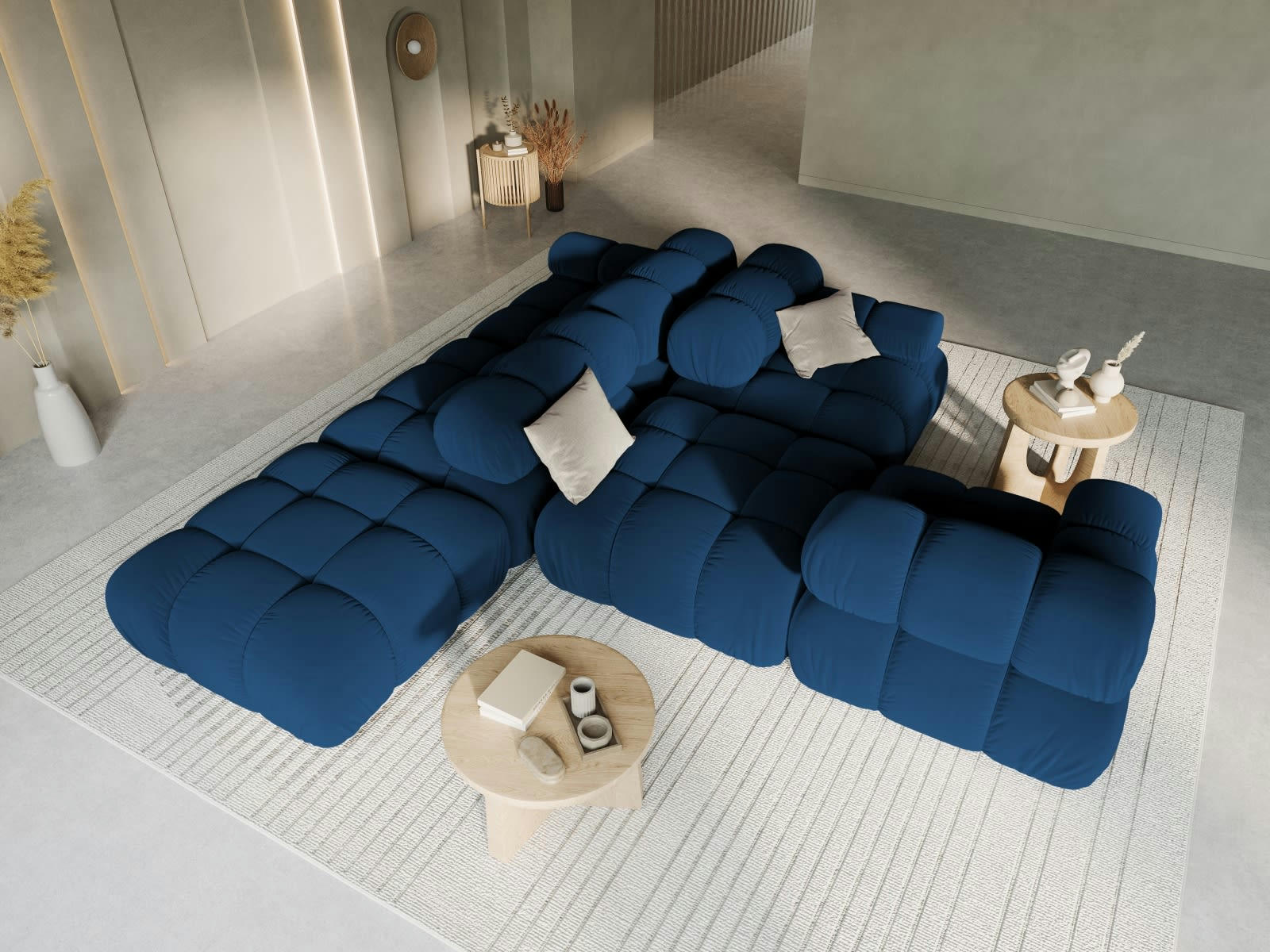 BELLIS - Canapé modulable gauche 4 places en tissu velours bleu roi