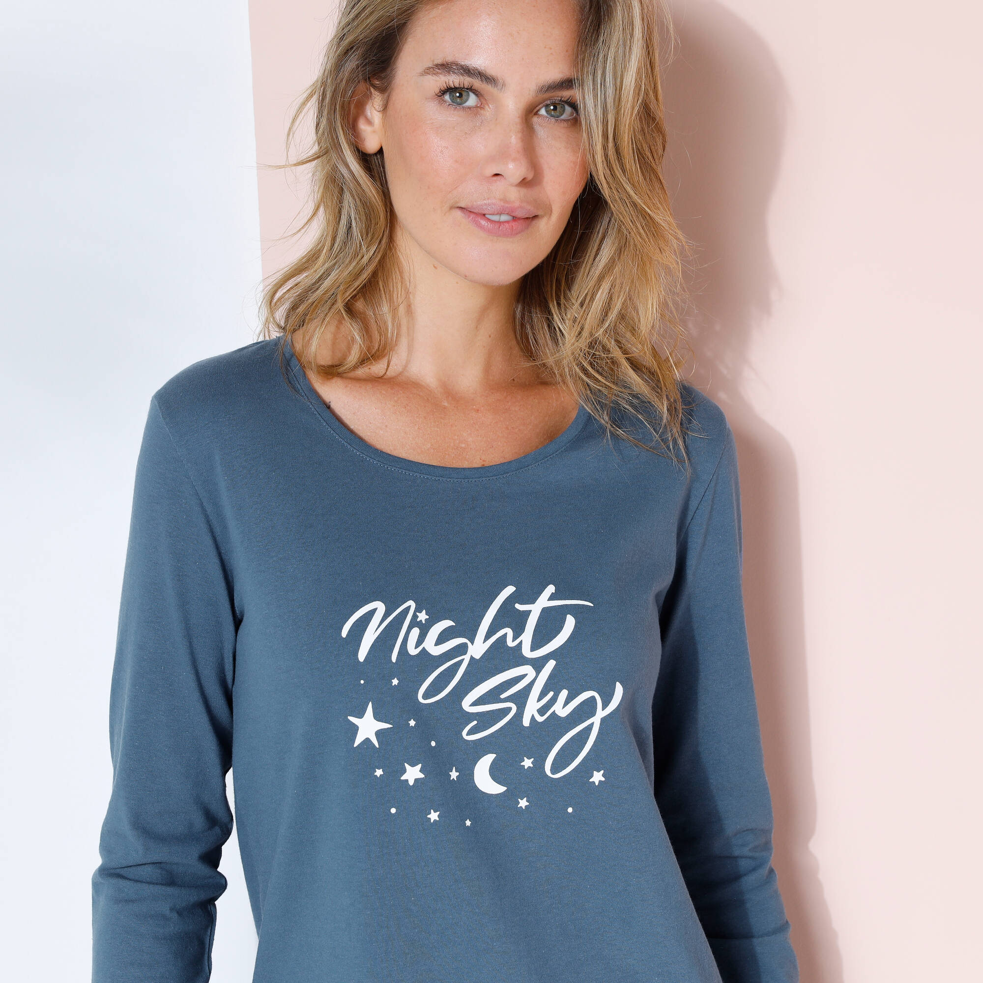 Chemise de nuit longue manches longues imprimé "night"