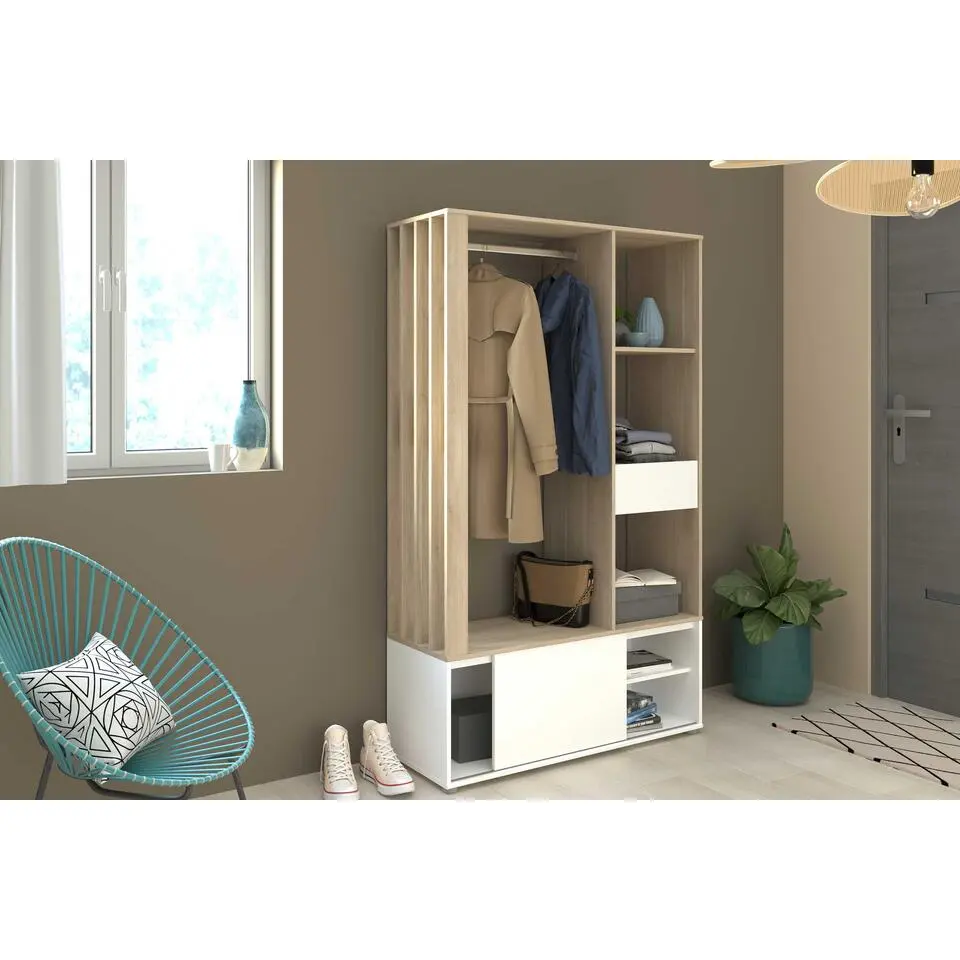 Garderobe Ghislain 1 deur; 1 lade - Japanse eik/wit