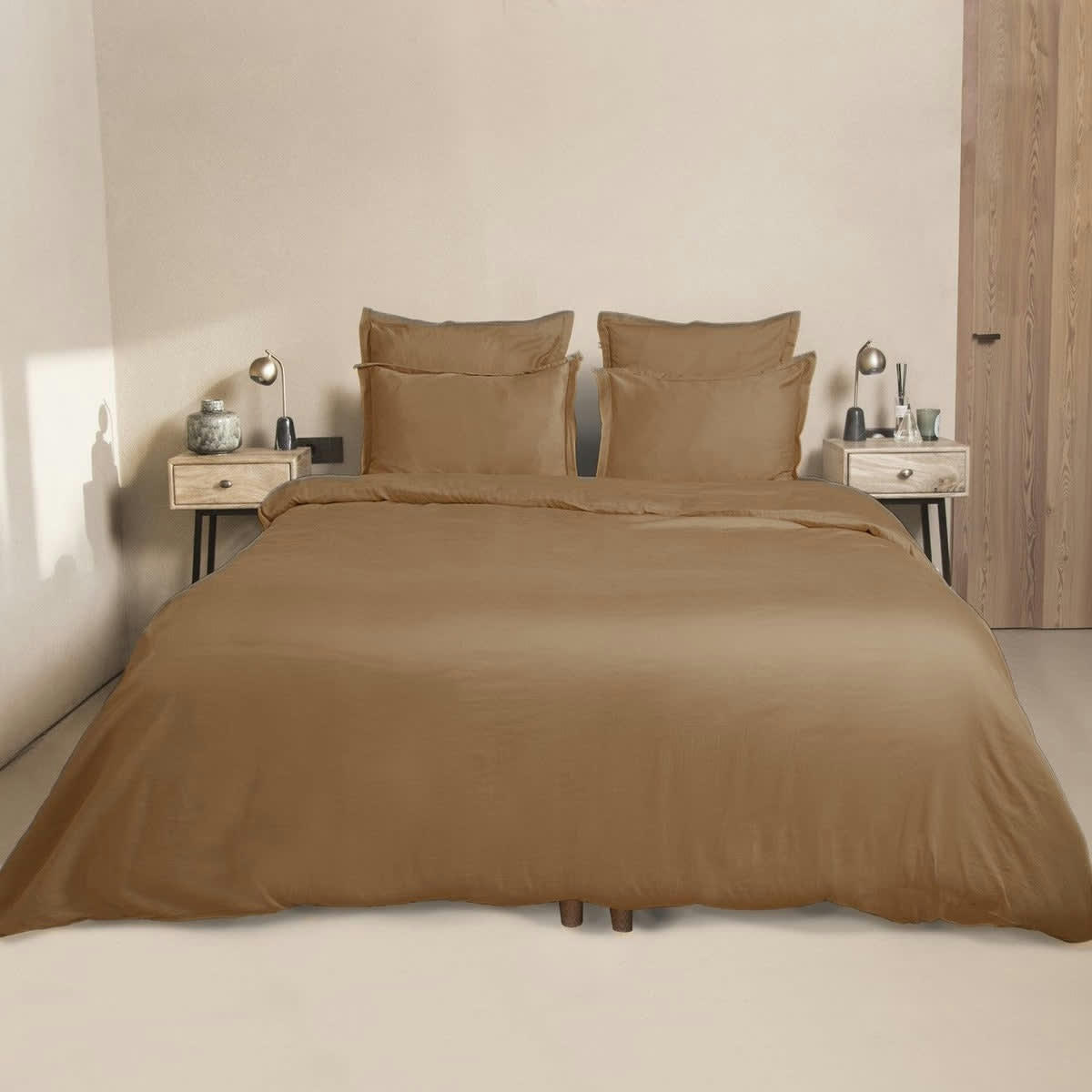 JULIA - Drap housse satin de coton  200x200x40 caramel