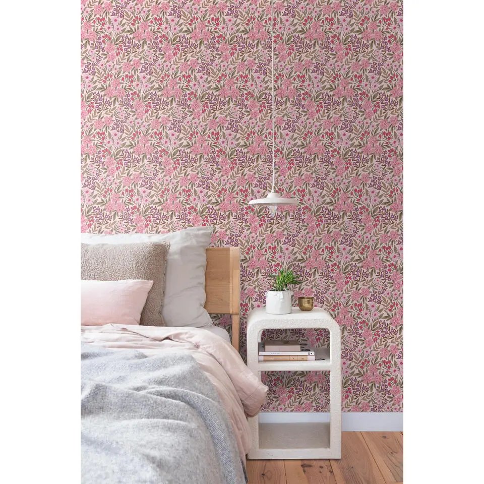 ESTAhome behang bloemen paars en roze - 50 x 900 cm
