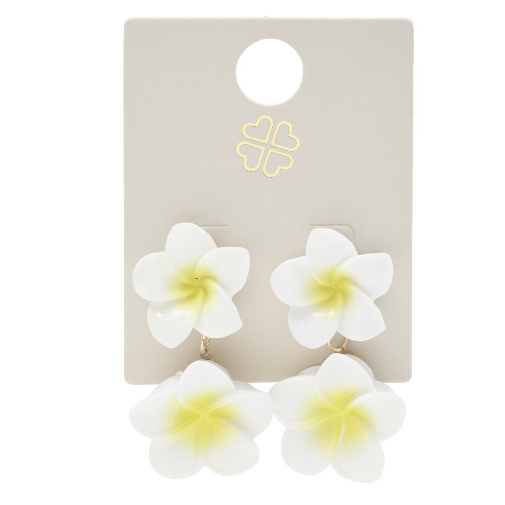 Boucles d'oreilles époxy double fleur de tiaré jaune et blanche L2,5cm