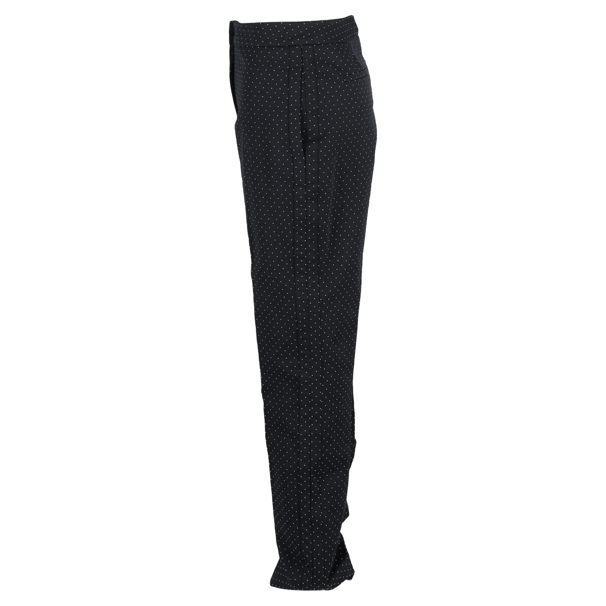 Erdem Preloved Polka Dot Print High-Waisted Wide-Leg Trousers in Black Wool