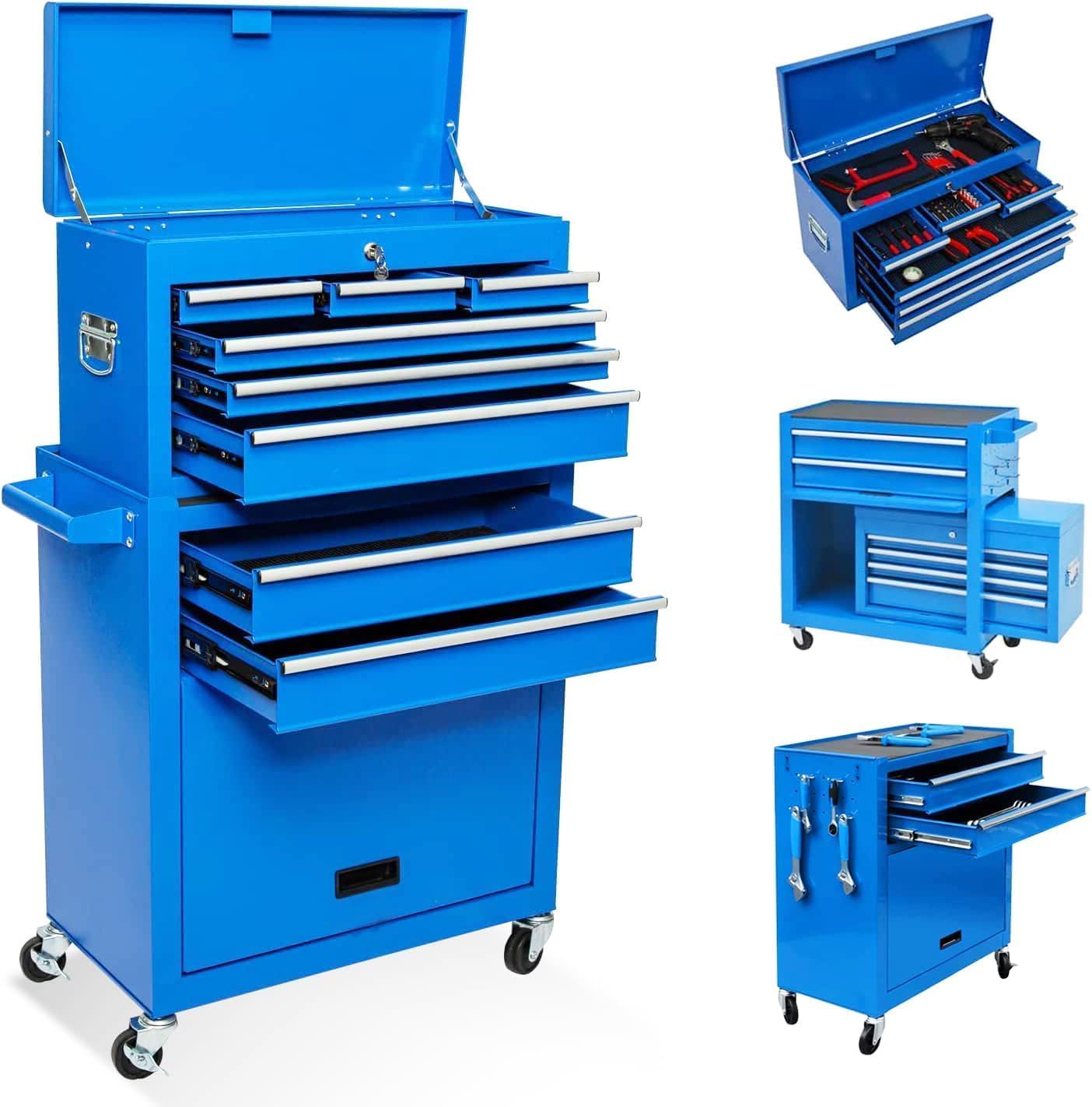 8-Drawer High Capacity Rolling Tool Box with Wheels,Rolling Tool Chest with Drawer,Tool Box on 4 Wheels with Lock, Tool Storage Cabinet Removable Portable Box for Garage Warehouse
