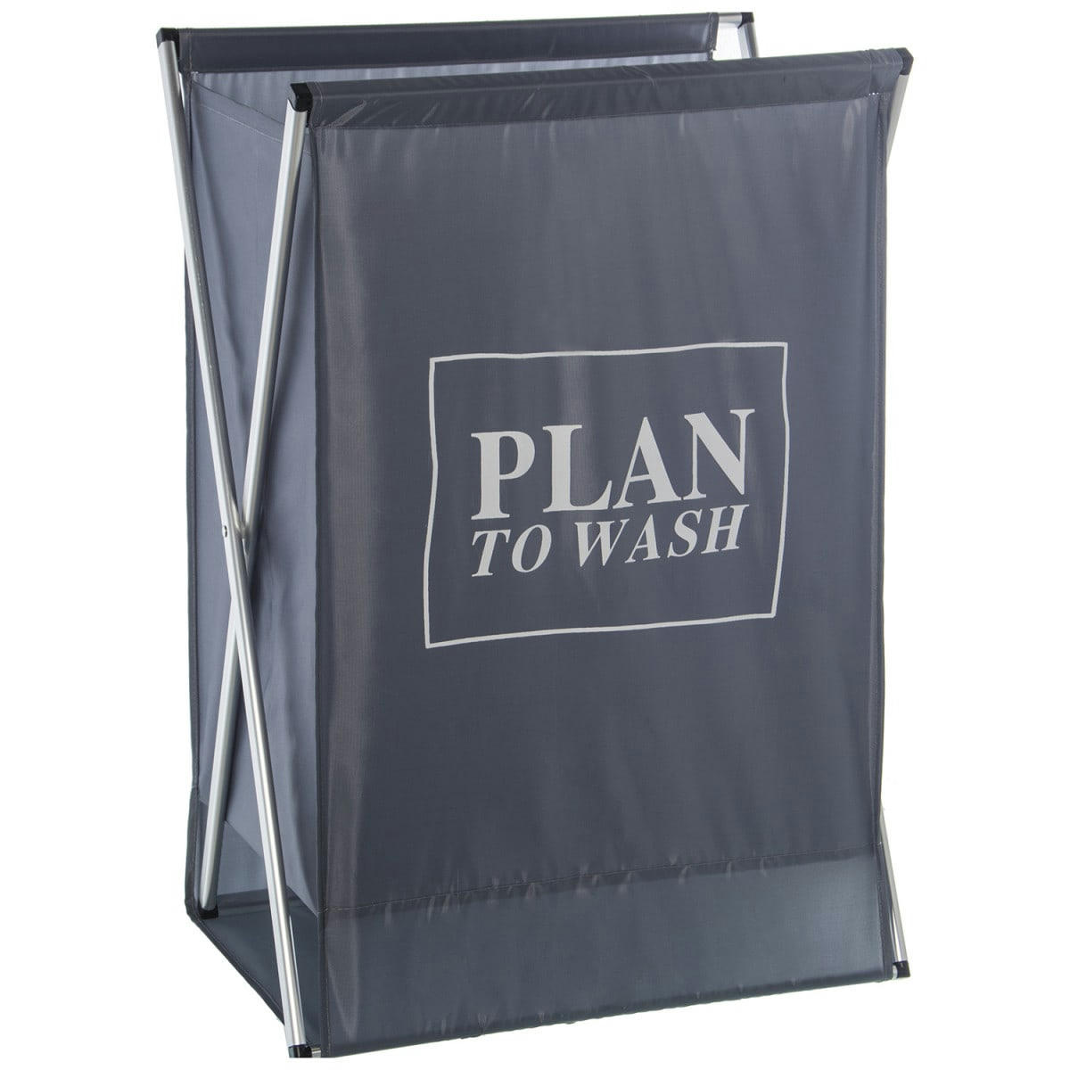 PLAN TO WASH - Panier à linge aluminium et polyester gris 45x32x71cm